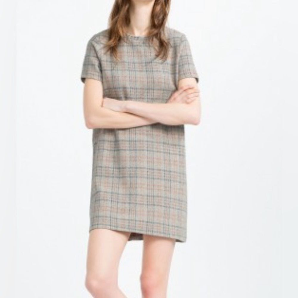 Zara Shift Plaid Short Sleeve Dress size S